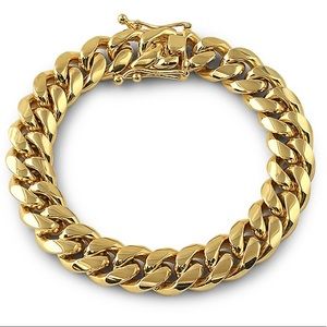 Mens Stainless Steel Gold Cuban Link Bracelet